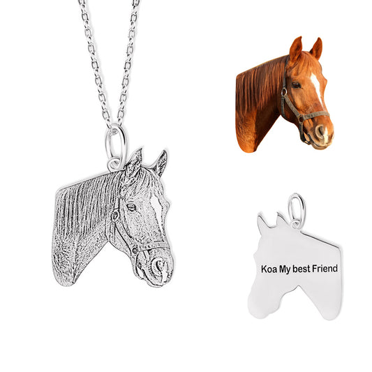 Personalized Horse Portrait Necklace, Sterling Silver 925 Horse Jewelry, Custom Horse Photo Charm, Pet Memorial Jewelry, Gift for Horse Lovers