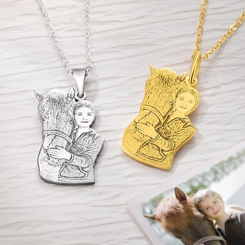 Personalized Horse Portrait Necklace,Brass Horse Jewelry, Custom Horse Photo Charm, Pet Memorial Jewelry, Gift for Horse Lovers