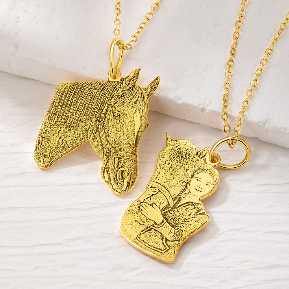 Personalized Horse Portrait Necklace,Brass Horse Jewelry, Custom Horse Photo Charm, Pet Memorial Jewelry, Gift for Horse Lovers