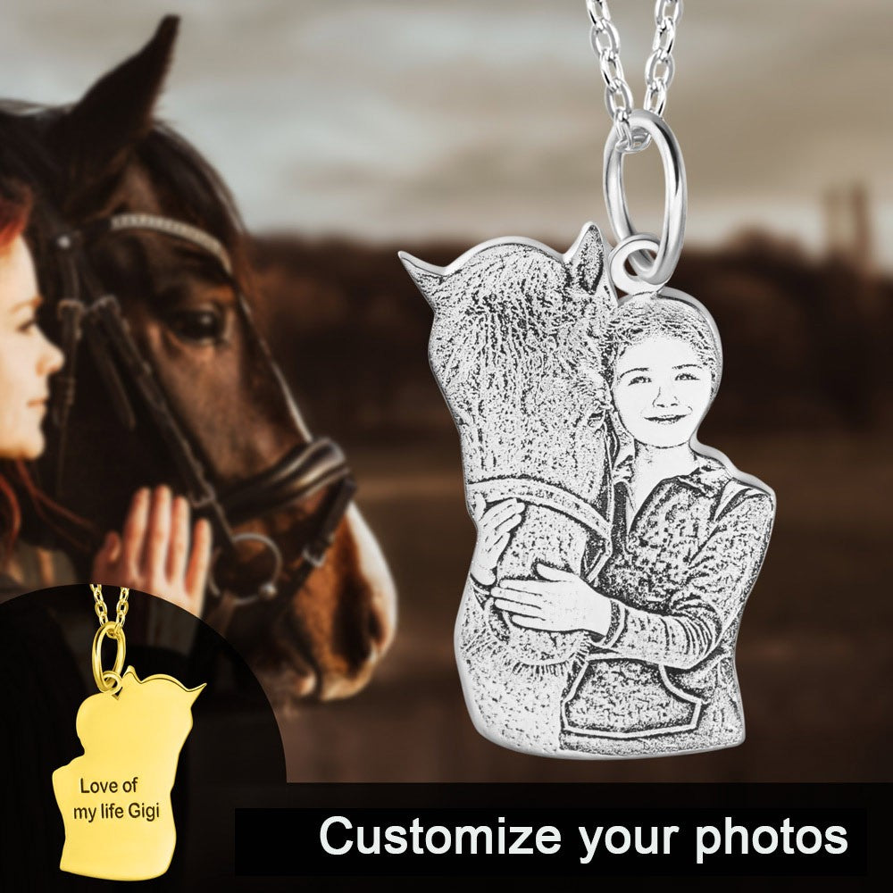 Personalized Horse Portrait Necklace, Sterling Silver 925 Horse Jewelry, Custom Horse Photo Charm, Pet Memorial Jewelry, Gift for Horse Lovers