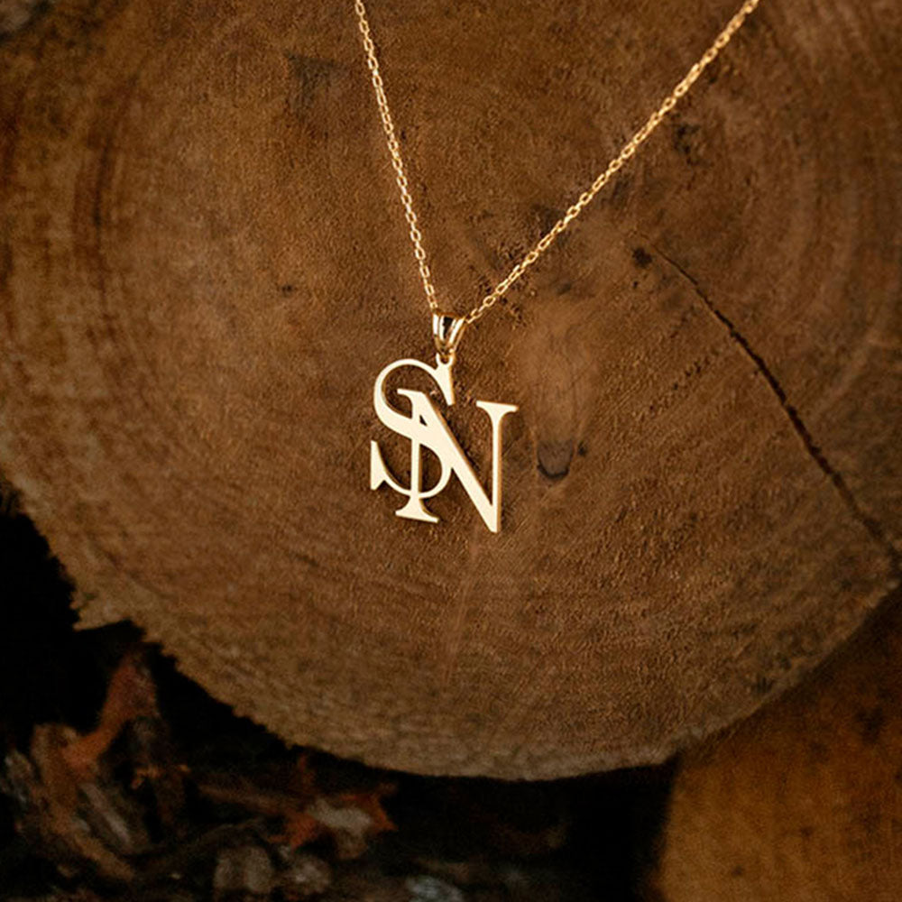 Stainless Steel/Custom Two Initials Necklace, Minimalist Double Letters Pendant, Sterling Silver/Stainless Steel Couple Necklace, Gift for Lover/Partner/Best Friend