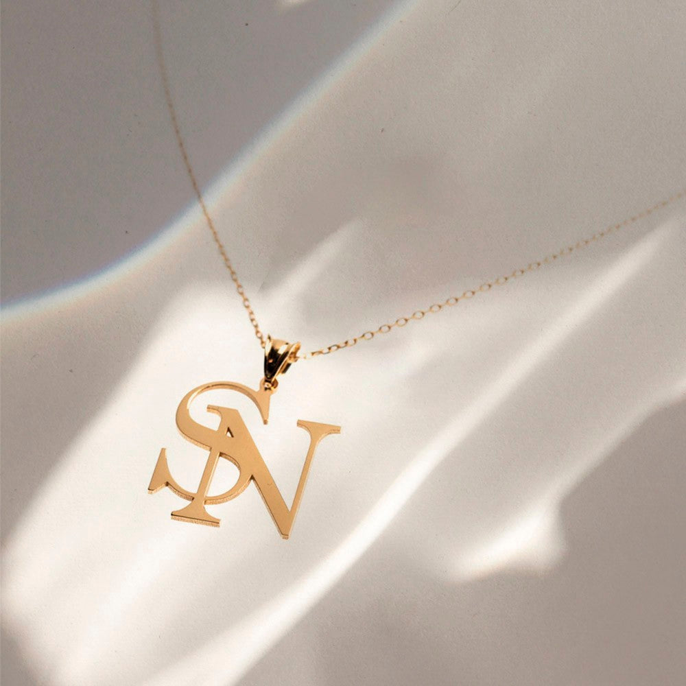 Stainless Steel/Custom Two Initials Necklace, Minimalist Double Letters Pendant, Sterling Silver/Stainless Steel Couple Necklace, Gift for Lover/Partner/Best Friend