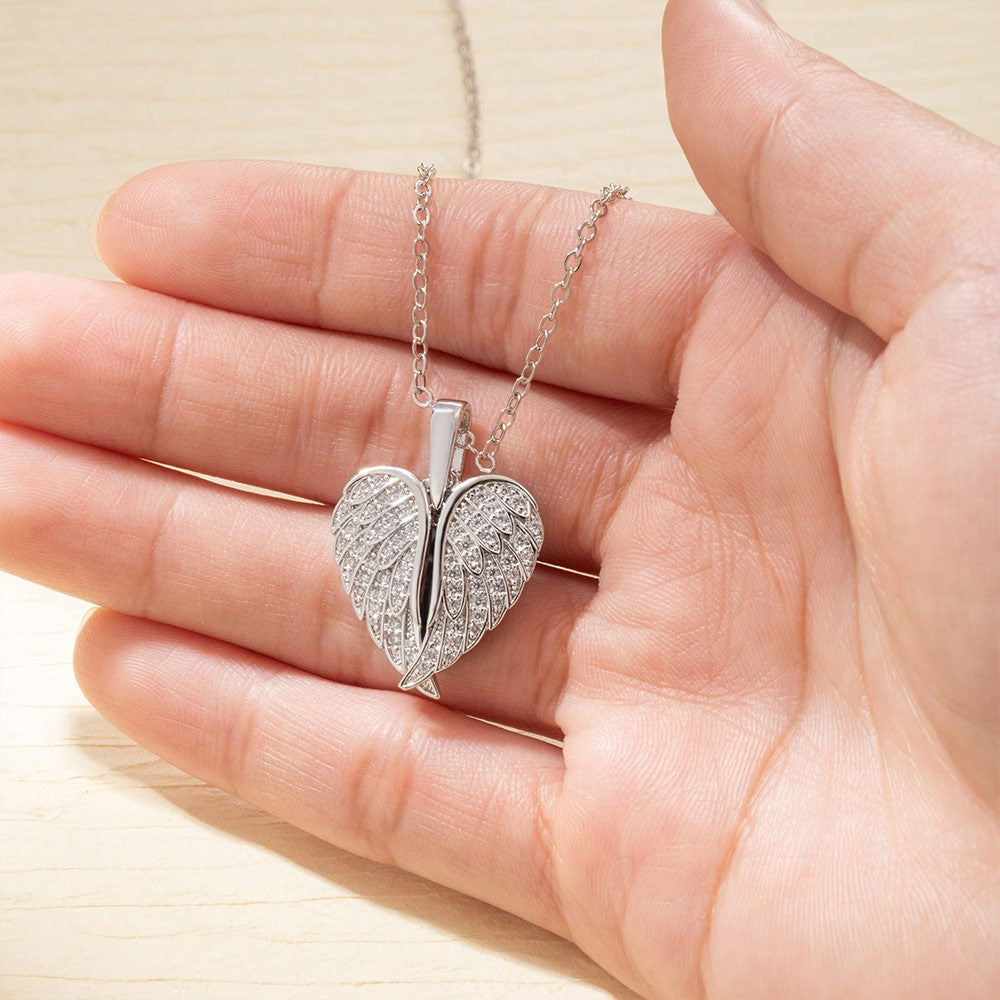 Silver products/Angel Wing Necklace with Custom Photo, Heart Picture Pendant Necklace, Personalized Angel Wings Memorial Jewelry Gifts for Mom/Grandma/Her Full Birthstone