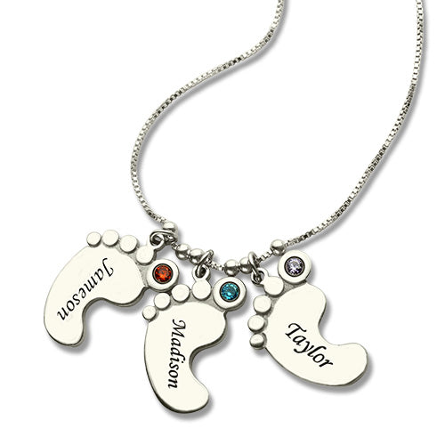 Personalized Mothers Necklace Baby Feet Charm