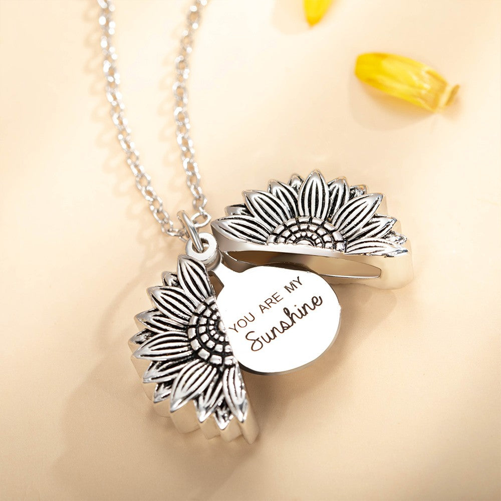 Personalized Sunflower Photo Locket Necklace, You Are My Sunshine Flower Necklace with Custom Photo, Sunflower Charm Necklace