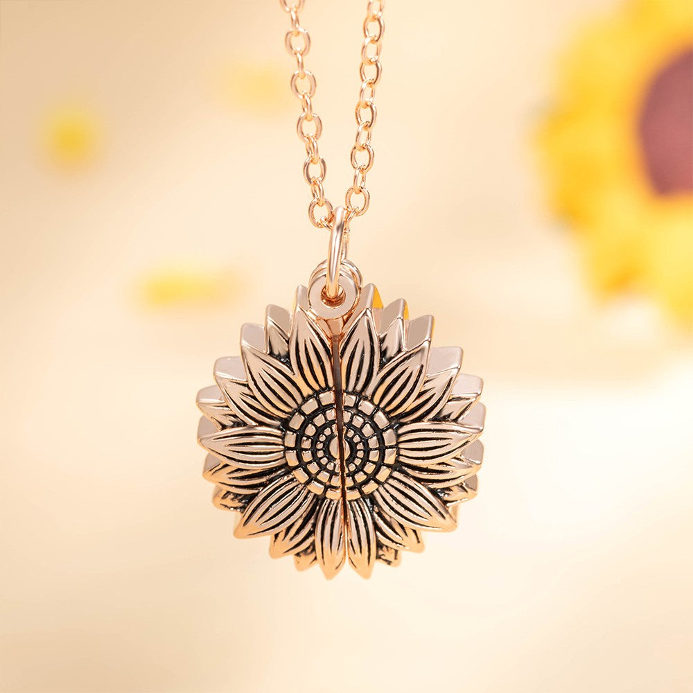 Personalized Sunflower Photo Locket Necklace, You Are My Sunshine Flower Necklace with Custom Photo, Sunflower Charm Necklace