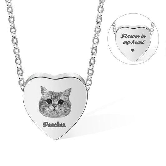 Double-sided Personalization/Personalized Portrait Heart Cremation Urn Necklace, Urn Necklace for Ashes, Cremation Jewelry for Pet Loss/Baby/Friend, Memory Gift with Paw Print