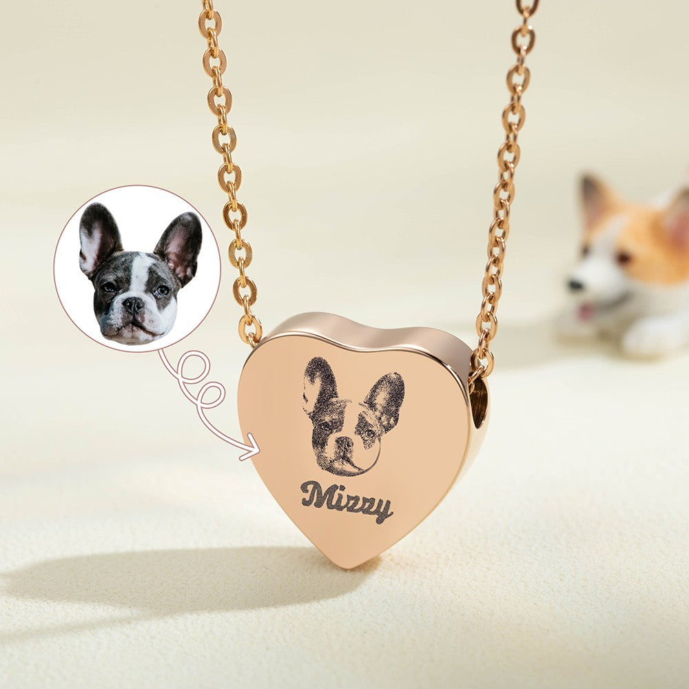 Double-sided Personalization/Personalized Portrait Heart Cremation Urn Necklace, Urn Necklace for Ashes, Cremation Jewelry for Pet Loss/Baby/Friend, Memory Gift with Paw Print