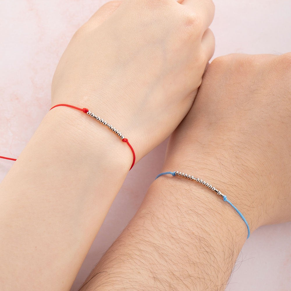 Couple Name Morse Code Bracelets, Long Distance Relationship Bracelets 2PCS Set, Couple Jewelry, Valentine Day/Anniversary Gift for Couple/Lover