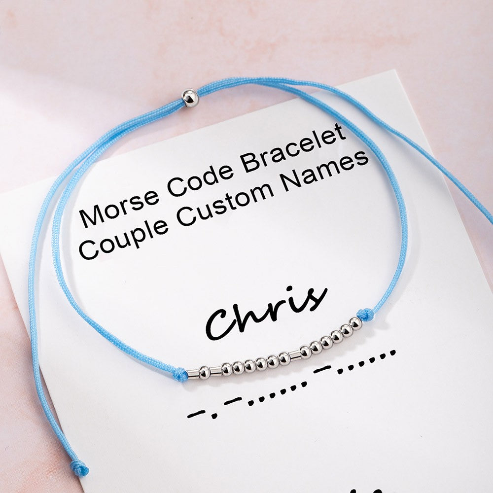 Couple Name Morse Code Bracelets, Long Distance Relationship Bracelets 2PCS Set, Couple Jewelry, Valentine Day/Anniversary Gift for Couple/Lover