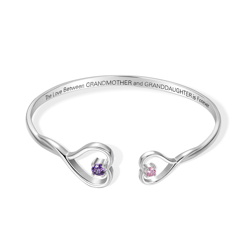 Custom Double Birthstone Heart Bracelet, The Love Between Grandmother and Granddaughter is Forever Jewelry, Christmas Gift for Grandma & Granddaughter