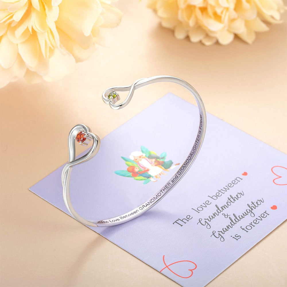 Custom Double Birthstone Heart Bracelet, The Love Between Grandmother and Granddaughter is Forever Jewelry, Christmas Gift for Grandma & Granddaughter