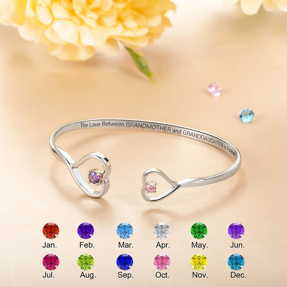 Custom Double Birthstone Heart Bracelet, The Love Between Grandmother and Granddaughter is Forever Jewelry, Christmas Gift for Grandma & Granddaughter