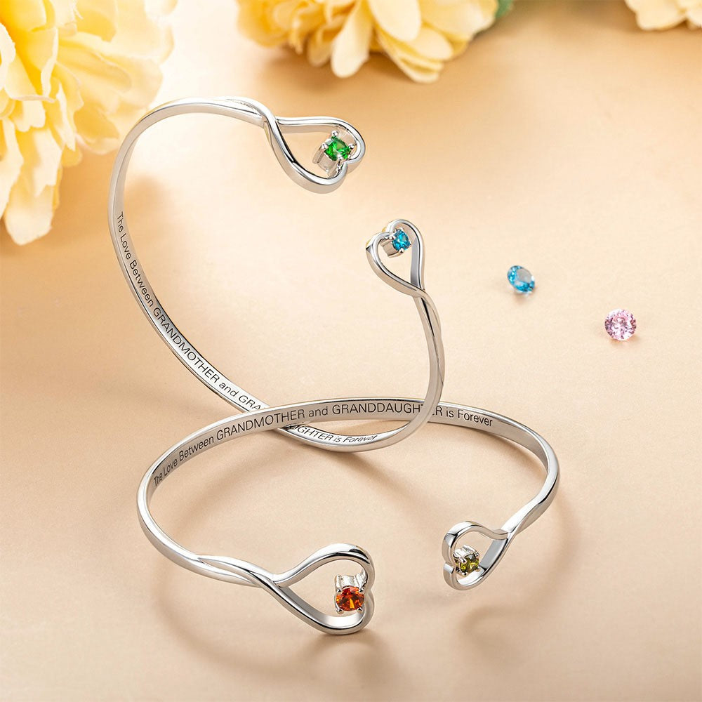 Custom Double Birthstone Heart Bracelet, The Love Between Grandmother and Granddaughter is Forever Jewelry, Christmas Gift for Grandma & Granddaughter