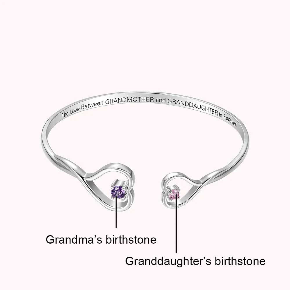 Custom Double Birthstone Heart Bracelet, The Love Between Grandmother and Granddaughter is Forever Jewelry, Christmas Gift for Grandma & Granddaughter