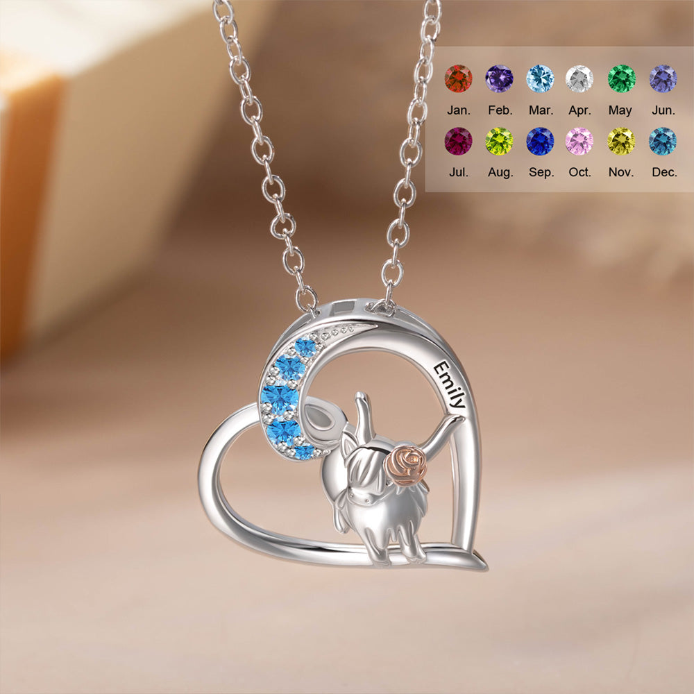 Highland Cow Necklace with Heart, Zircon Inlaid Necklace, Sterling Silver 925 Cow Pendant, Gifts for Mother/Women