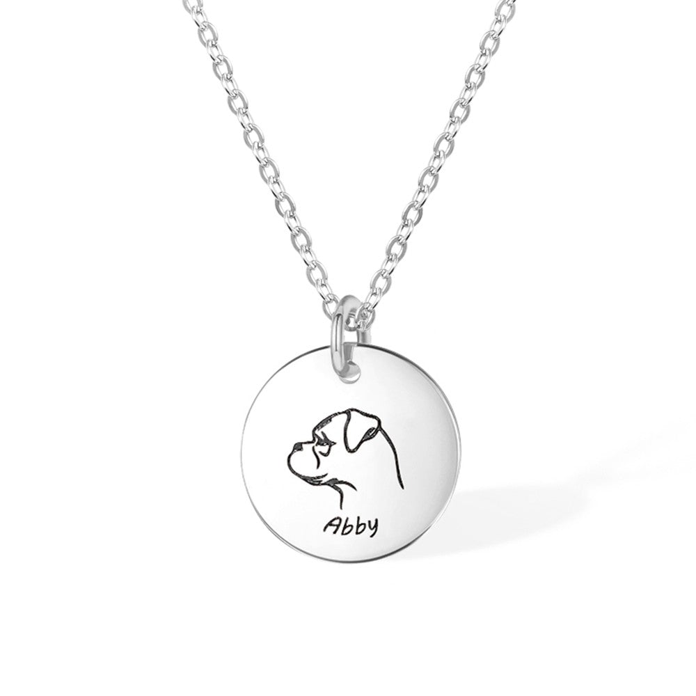 Personalized Dog Name Necklace with Portrait, Dog Breed Necklace, Round Name Necklace, Memorial Necklace, Gift for Dog Mom/Dog Lover