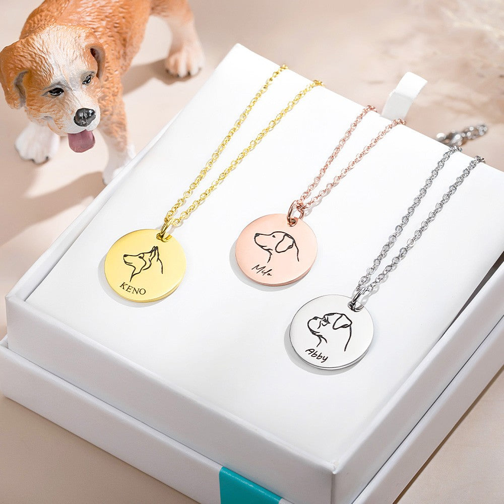 Personalized Dog Name Necklace with Portrait, Dog Breed Necklace, Round Name Necklace, Memorial Necklace, Gift for Dog Mom/Dog Lover