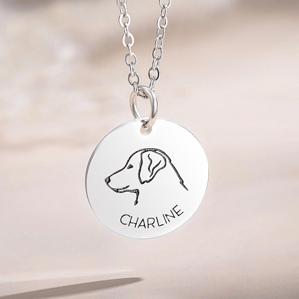 Personalized Dog Name Necklace with Portrait, Dog Breed Necklace, Round Name Necklace, Memorial Necklace, Gift for Dog Mom/Dog Lover