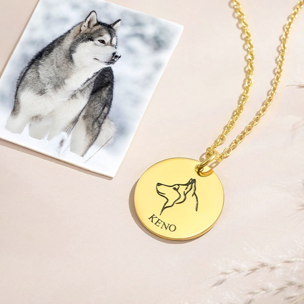 Personalized Dog Name Necklace with Portrait, Dog Breed Necklace, Round Name Necklace, Memorial Necklace, Gift for Dog Mom/Dog Lover