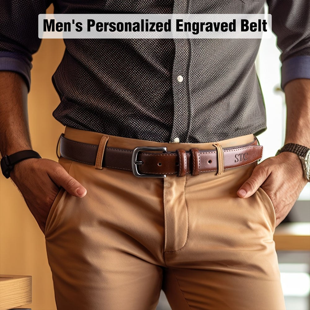 Custom Engraved Belts for Men, Personalized Leather Anniversary Gifts for Him, Groove Belt for Men, Gifts for Boyfriend/Grooms/Dad, Father's Day Gift