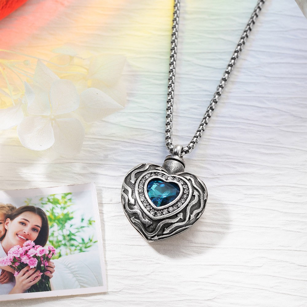 Personalized Heart Gemstone Pendant Necklace, Cremation Jewelry, Urn Necklace for Ashes, Memorial Necklace