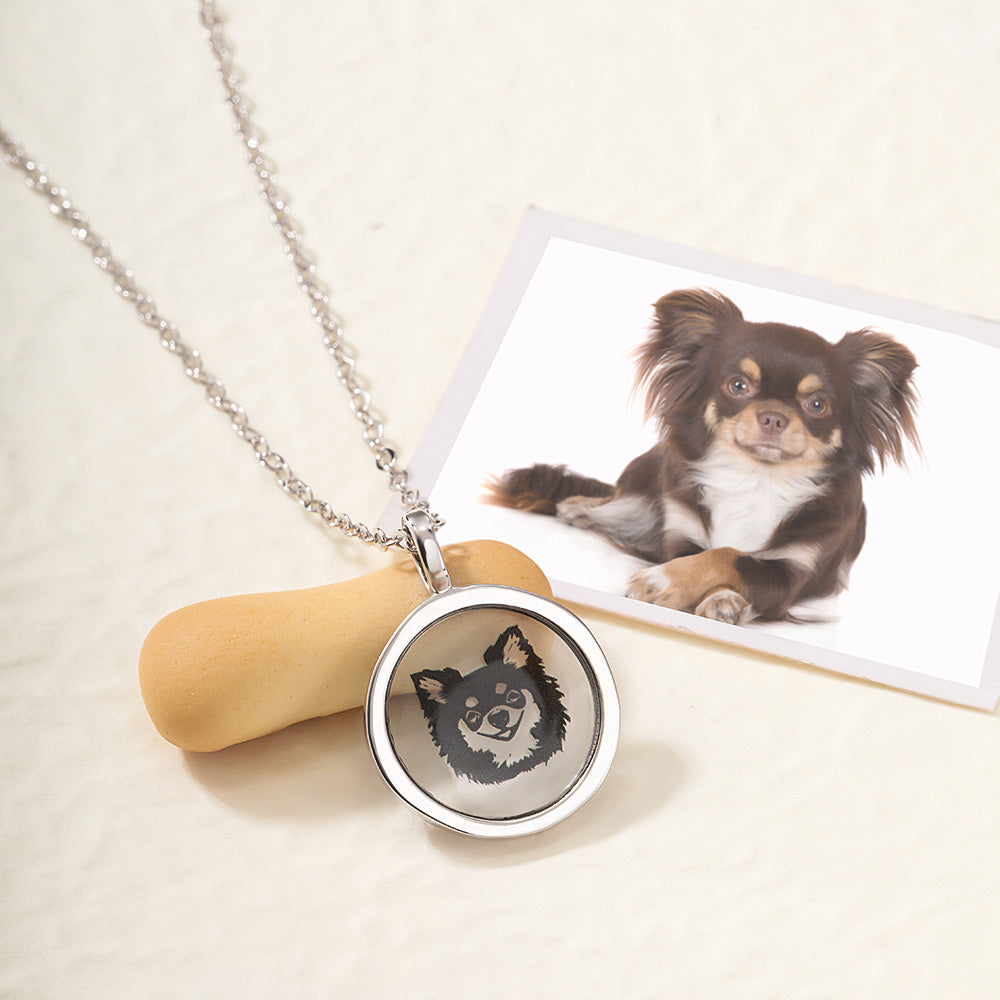 Brass Pet Keepsakes with Portrait, Custom Pet Portrait Necklace, Personalized Photo Pet Necklace for Dog & Cat, Gift for Pet Lover