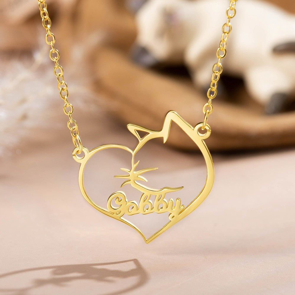 Silver 925 Personalized Heart Vinyl Pet Memorial Necklace,Heart Cat Necklace, Memorial Gift, Gift for Her/Pet Lover