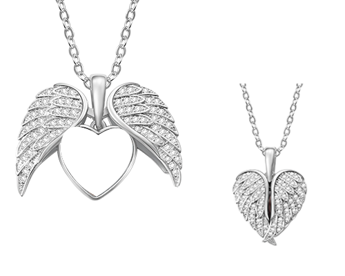 Silver products/Angel Wing Necklace with Custom Photo, Heart Picture Pendant Necklace, Personalized Angel Wings Memorial Jewelry Gifts for Mom/Grandma/Her Full Birthstone