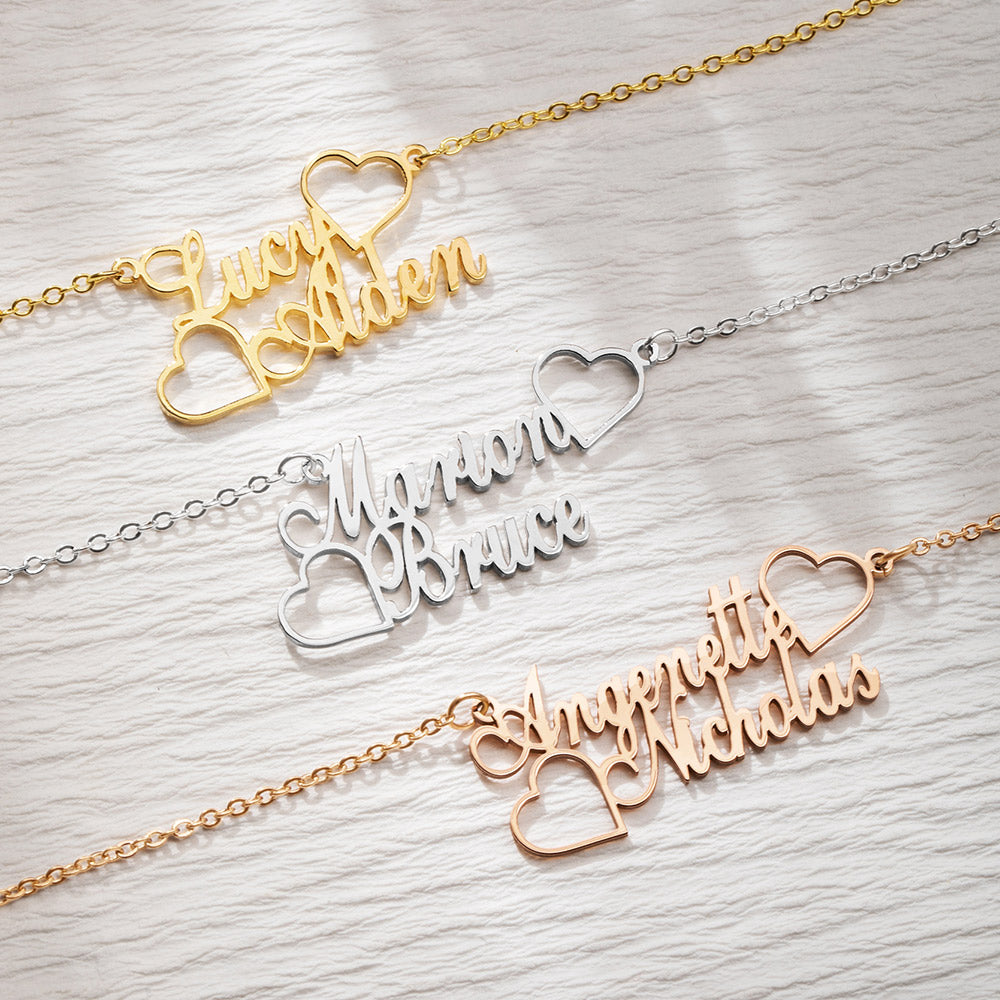 Personalized Two Names Necklace, Double Heart Necklace, Friendship Necklace, Stainless Steel Jewelry, Family Necklace, Gift for Mom/Best Friend