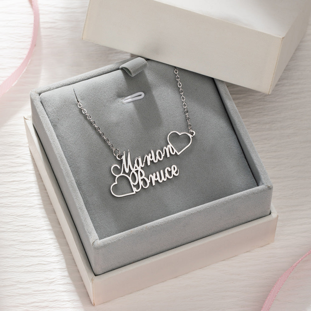 Personalized Two Names Necklace, Double Heart Necklace, Friendship Necklace, Stainless Steel Jewelry, Family Necklace, Gift for Mom/Best Friend