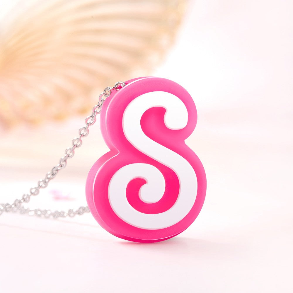 Personalized 3D Printed Initial Necklace, Stocking Filler Jewelry, Pink Doll Style Letter, Dopamine Necklace, Tiny Doll Accessory, Party Gift for Girl