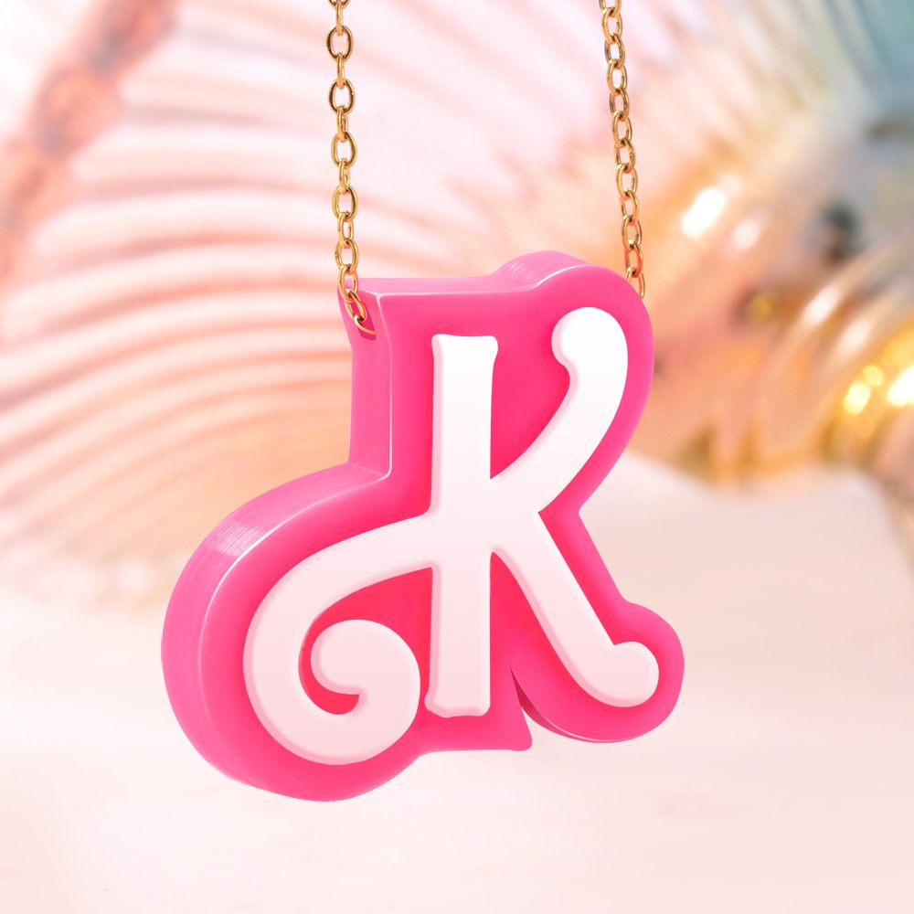 Personalized 3D Printed Initial Necklace, Stocking Filler Jewelry, Pink Doll Style Letter, Dopamine Necklace, Tiny Doll Accessory, Party Gift for Girl