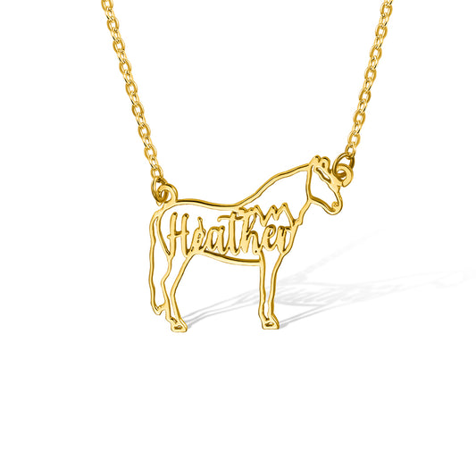 Brass/Personalized Name Horse Necklace, Animal Memorial Necklace, Sterling Silver Necklace, Horse Jewelry, Horse Riding/Christmas Gift, Gift for Horse Lover