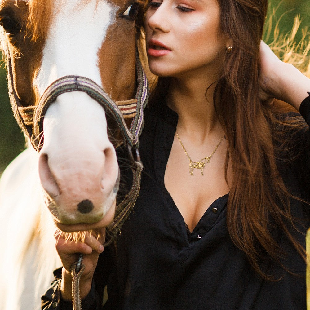 Sterling Silver 925/Personalized Name Horse Necklace, Animal Memorial Necklace, Sterling Silver Necklace, Horse Jewelry, Horse Riding/Christmas Gift, Gift for Horse Lover