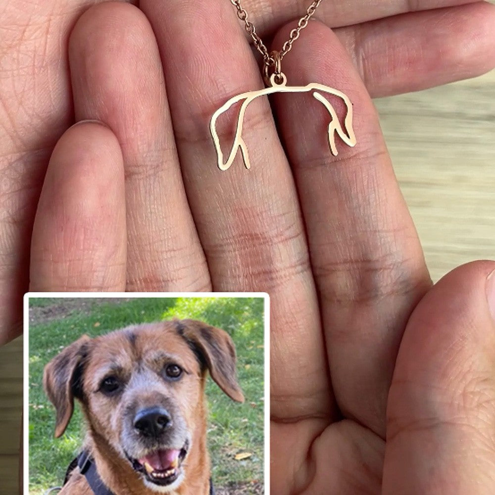 Custom Dog Ears Outline Necklace, Drawing Jewelry, Pet Silhouette Necklace, Memorial Pet Portrait Gift, Ring Holder Necklace, Gift for Dog/Cat Mom