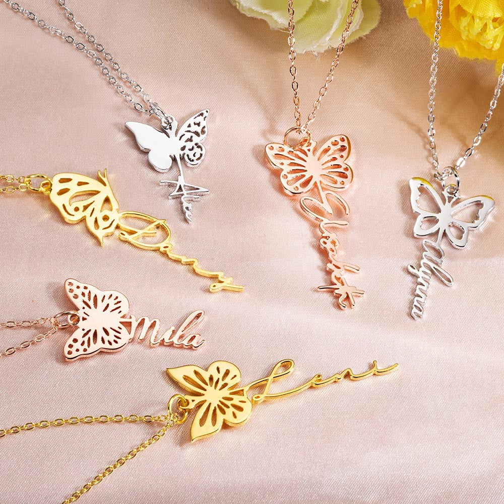 Sterling Silver 925 Custom Dainty Birth Butterfly Name Necklace, Birthday/Bridesmaid/Mother's Day Gift for Mom/Wife/Family/Best Friends