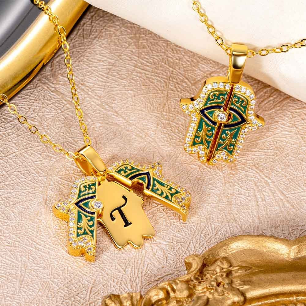 Custom Initial Gold Hamsa Necklace, Hand of Fatima Pendant, Evil Eye Jewelry, Amulet for Protection & Good Luck, Anniversary/Christmas Gift for Women