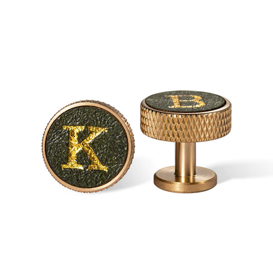 Personalized Initials Knurled Brass Leather Cufflinks, Men's Monogram Cufflinks, Father's Day/Wedding/Christmas Gift for Him/Father/Groomsman/Friend