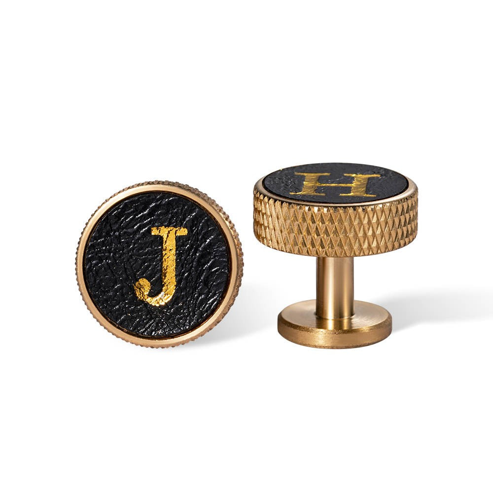 Personalized Initials Knurled Brass Leather Cufflinks, Men's Monogram Cufflinks, Father's Day/Wedding/Christmas Gift for Him/Father/Groomsman/Friend