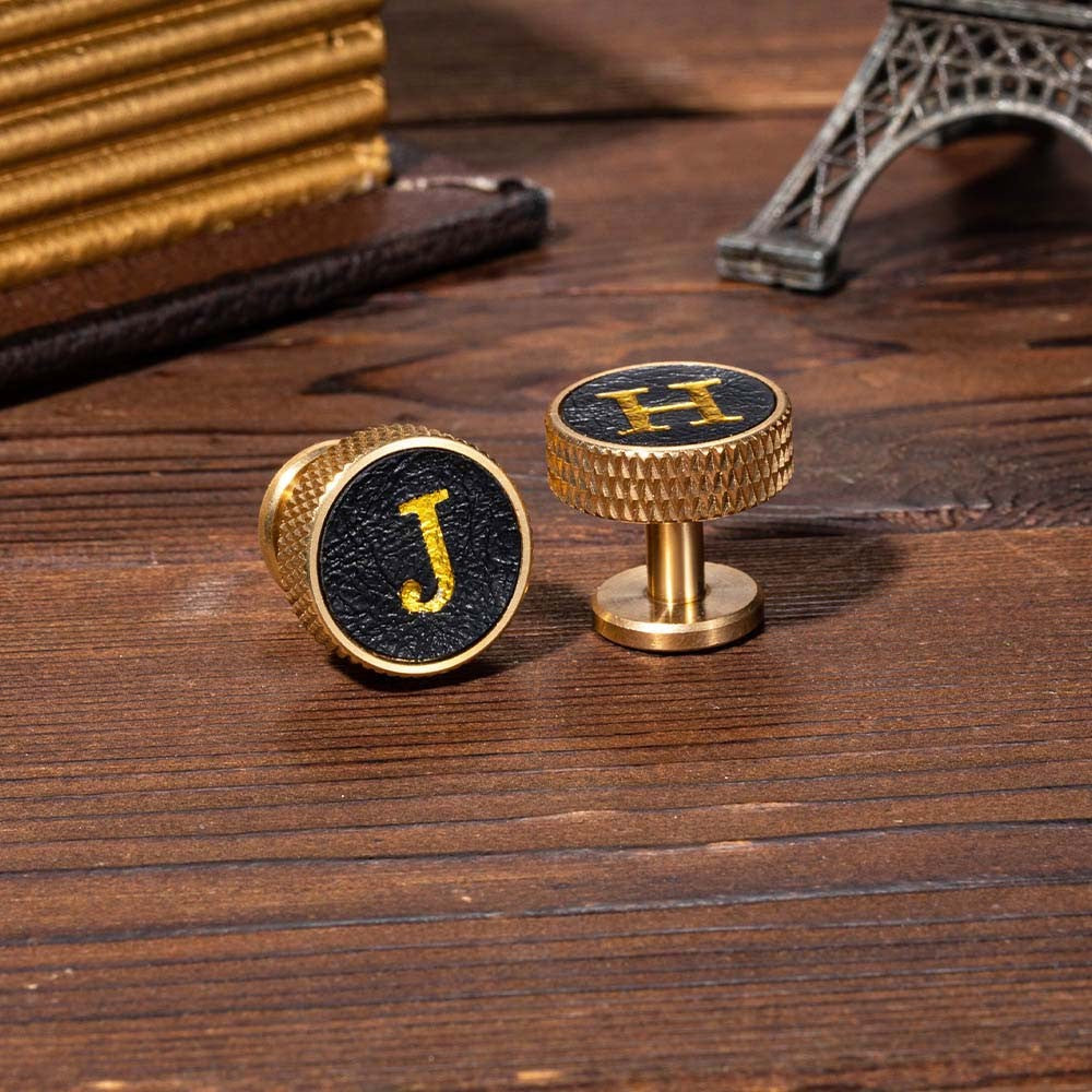 Personalized Initials Knurled Brass Leather Cufflinks, Men's Monogram Cufflinks, Father's Day/Wedding/Christmas Gift for Him/Father/Groomsman/Friend