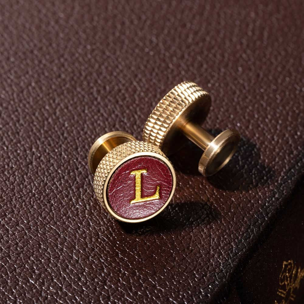 Personalized Initials Knurled Brass Leather Cufflinks, Men's Monogram Cufflinks, Father's Day/Wedding/Christmas Gift for Him/Father/Groomsman/Friend