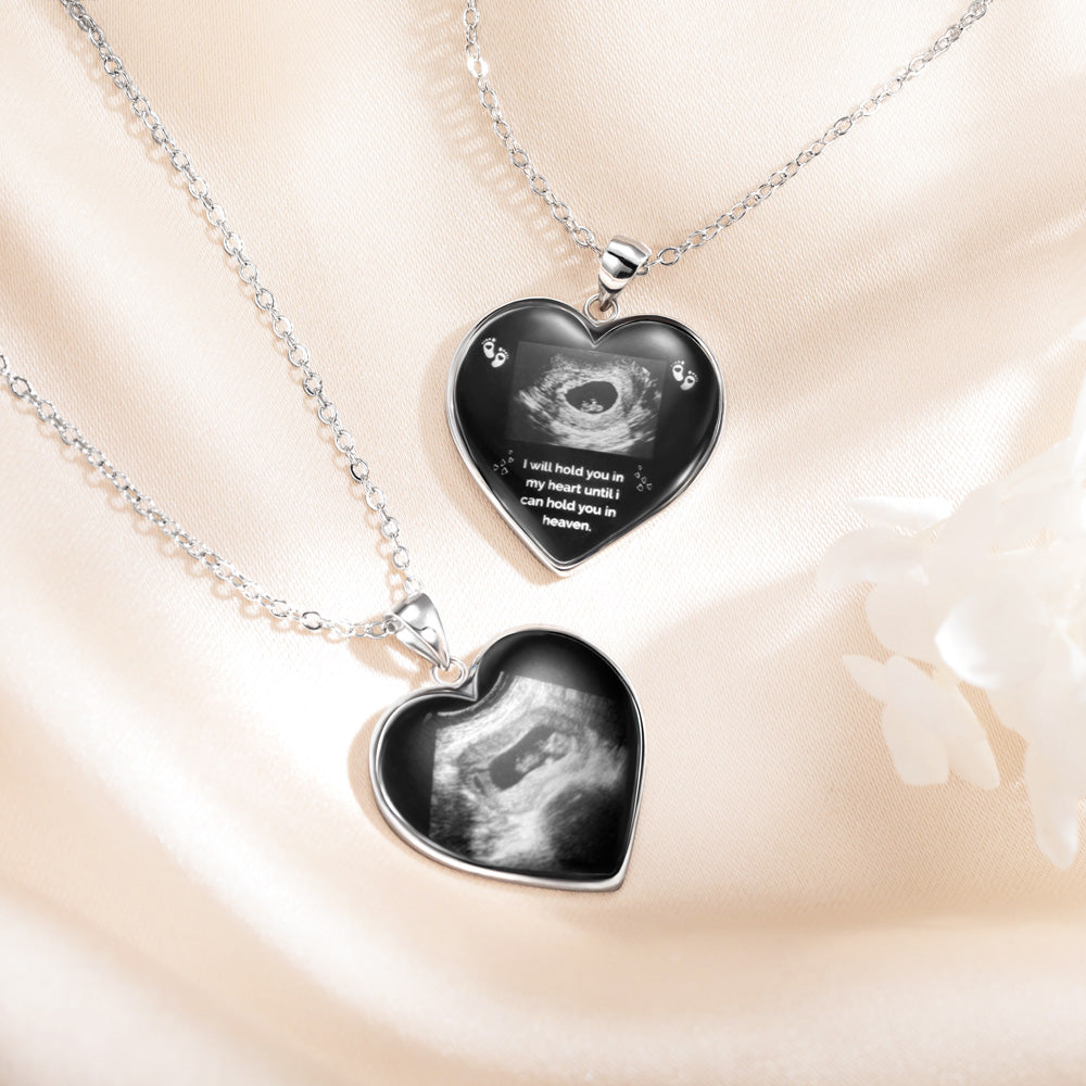 Brass Necklace, Custom Heart Shaped Baby's Sonogram Ultrasound Necklace with Engraved text, Birthday/New Pregnancy/Newborn Memorial Gift/Women