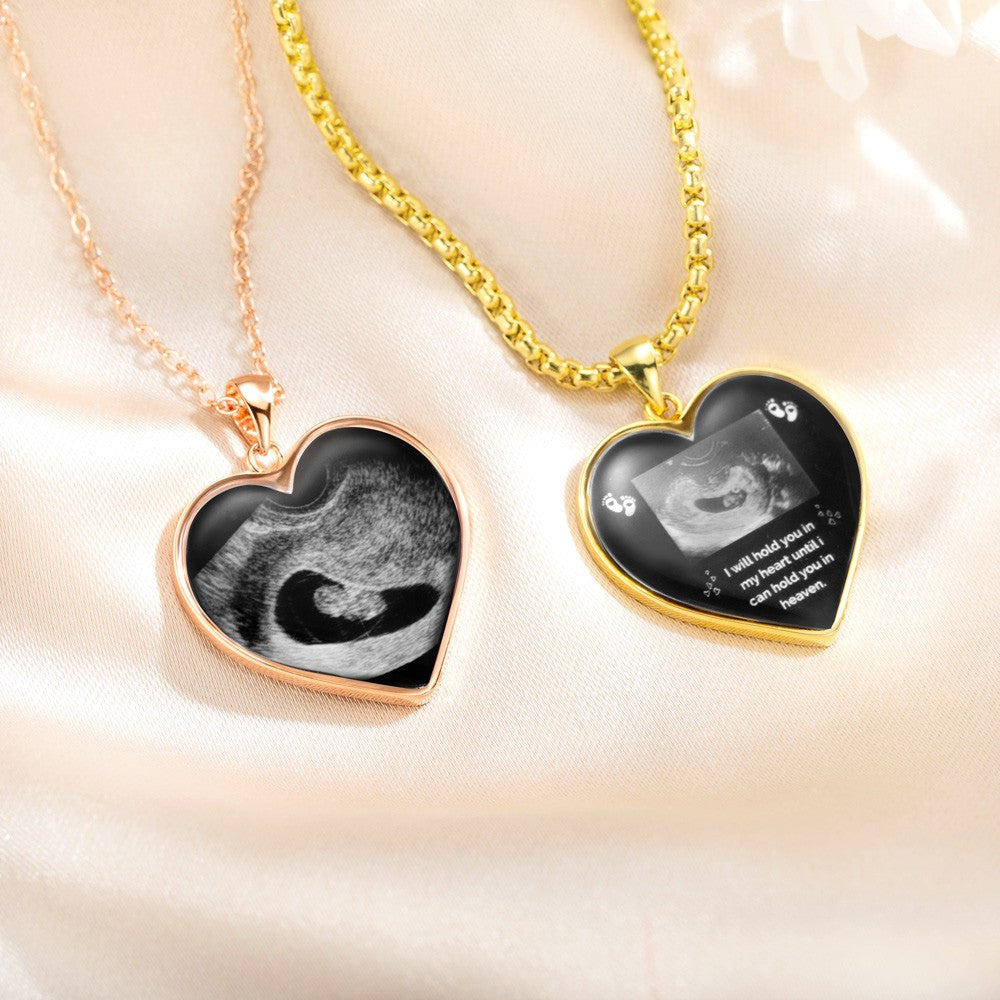 Sterling Silver 925 Necklace, Custom Heart Shaped Baby's Sonogram Ultrasound Necklace with Engraved text, Birthday/New Pregnancy/Newborn Memorial Gift/Women