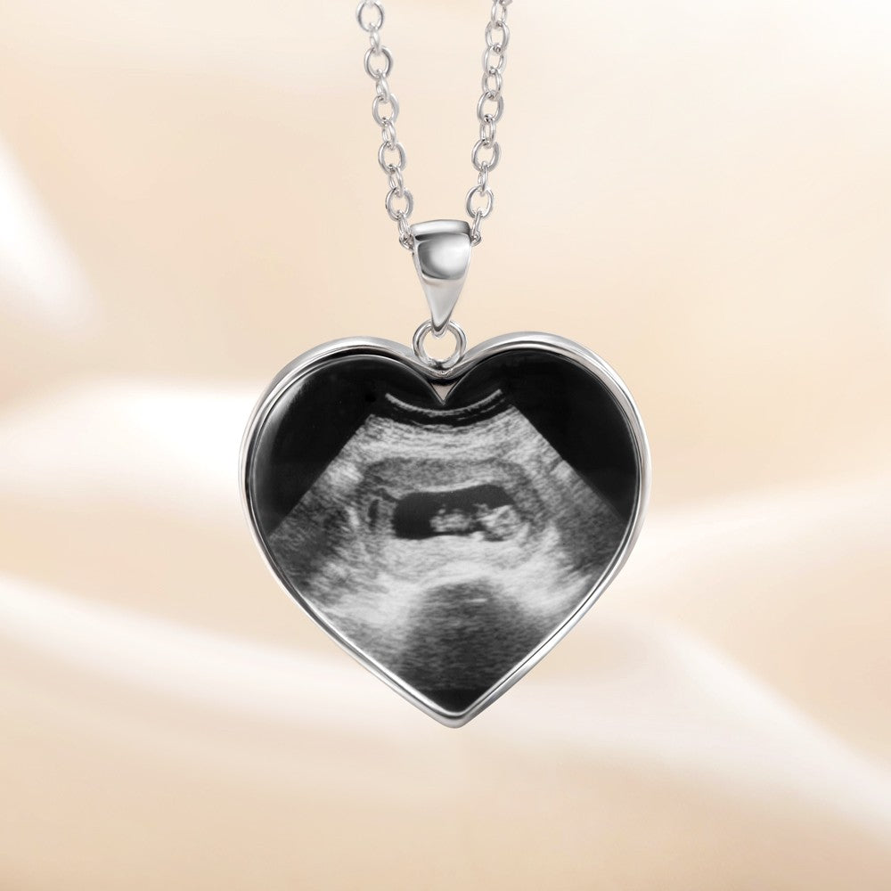 Brass Necklace, Custom Heart Shaped Baby's Sonogram Ultrasound Necklace with Engraved text, Birthday/New Pregnancy/Newborn Memorial Gift/Women