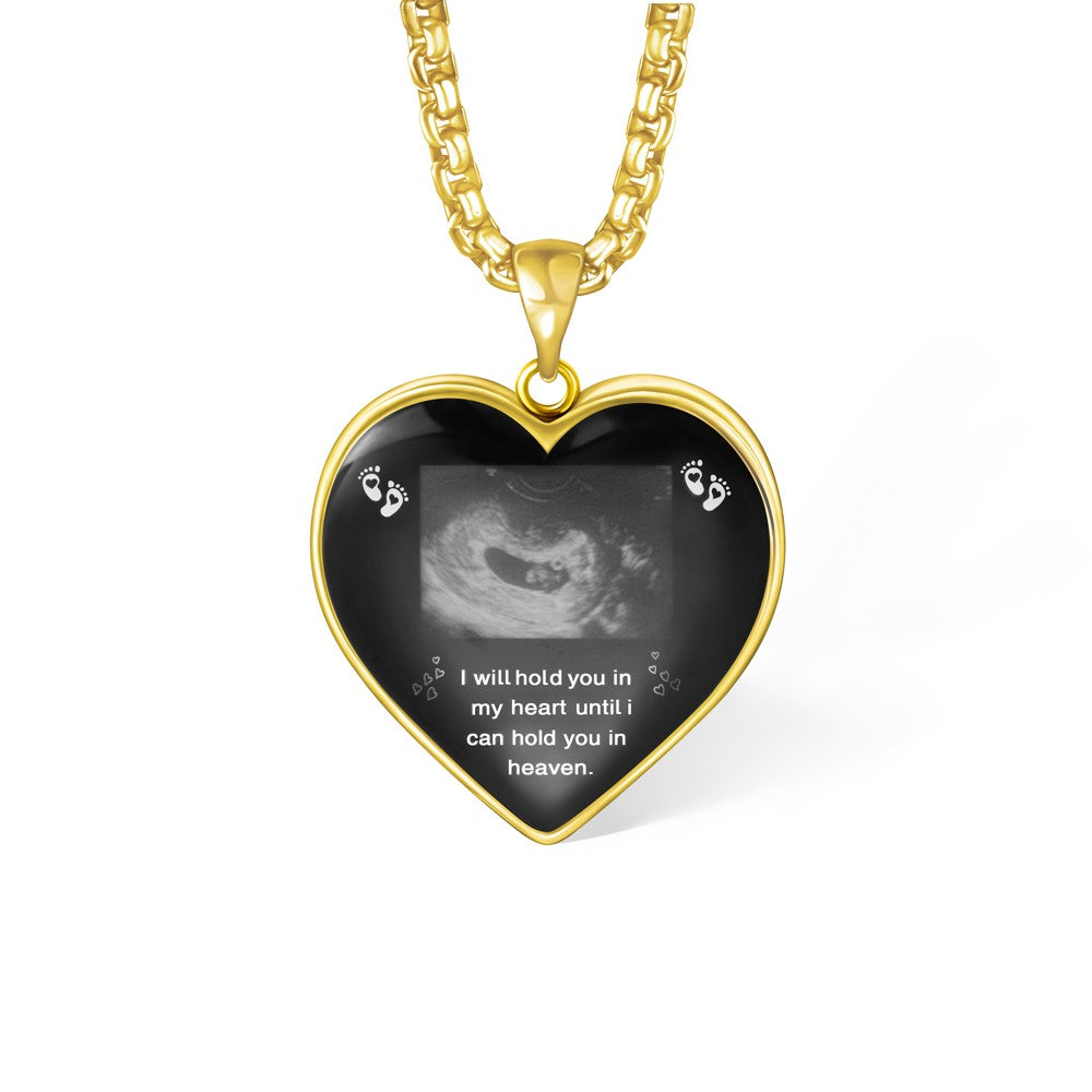 Brass Necklace, Custom Heart Shaped Baby's Sonogram Ultrasound Necklace with Engraved text, Birthday/New Pregnancy/Newborn Memorial Gift/Women