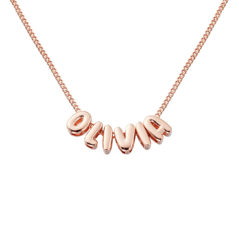 Brass Necklace, Personalized Bubble 3D Letter Name Necklace, Chunky Balloon Initial Necklace for Woman/Girl, Silver/Rose Gold/Gold Letter Pendant Necklace