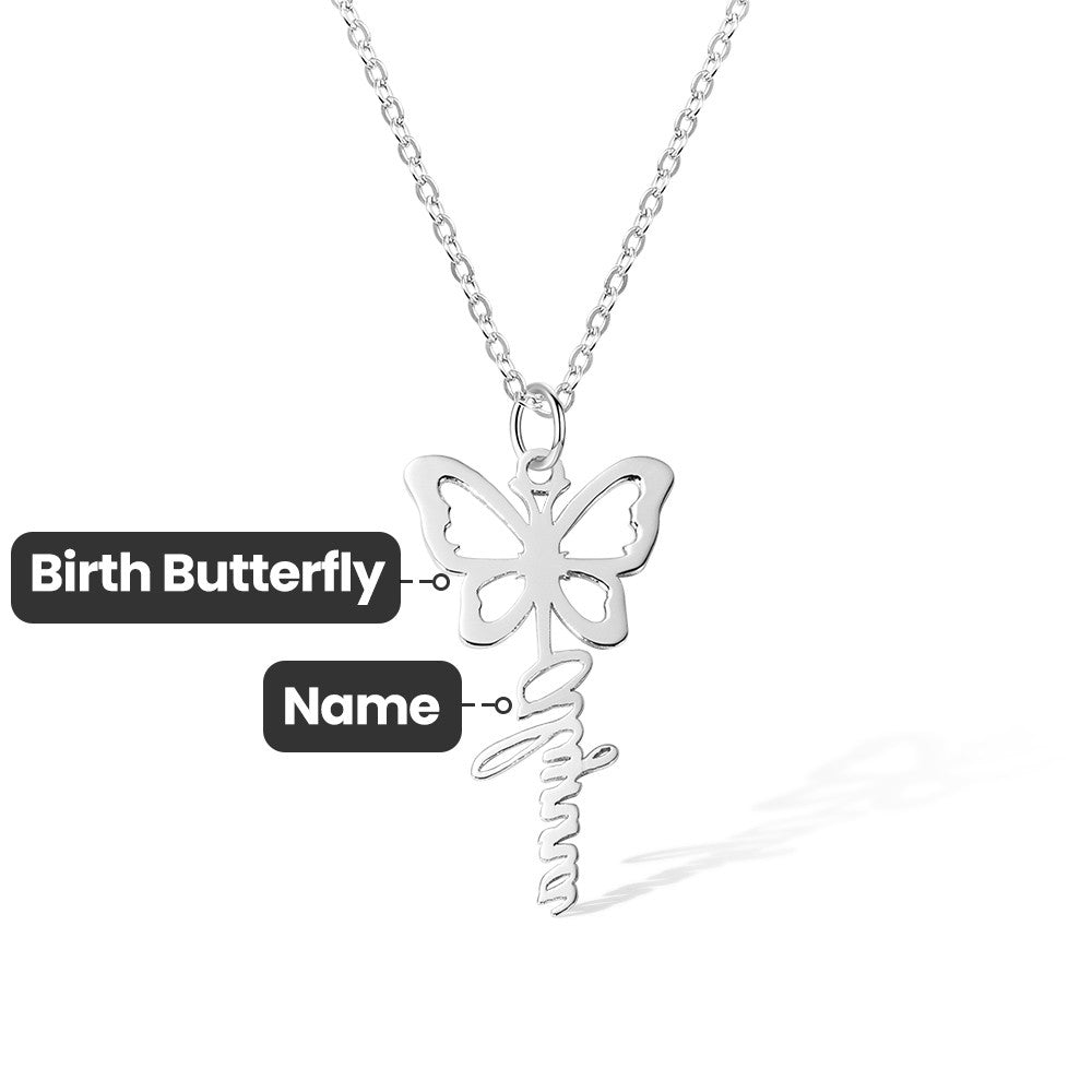 Sterling Silver 925 Custom Dainty Birth Butterfly Name Necklace, Birthday/Bridesmaid/Mother's Day Gift for Mom/Wife/Family/Best Friends