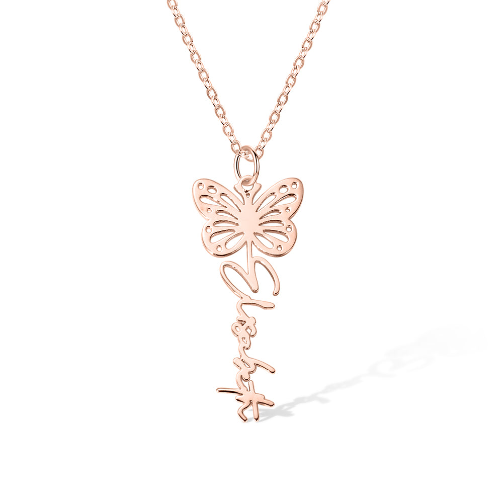 Sterling Silver 925 Custom Dainty Birth Butterfly Name Necklace, Birthday/Bridesmaid/Mother's Day Gift for Mom/Wife/Family/Best Friends