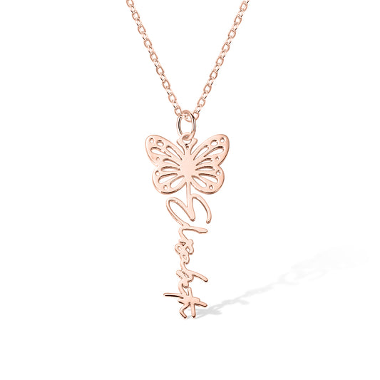 Sterling Silver 925 Custom Dainty Birth Butterfly Name Necklace, Birthday/Bridesmaid/Mother's Day Gift for Mom/Wife/Family/Best Friends